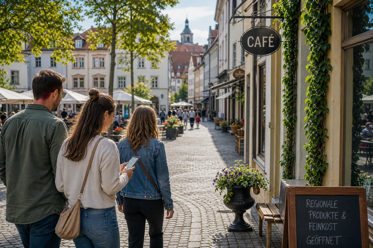 Digitale Route führt vom Hauptplatz in eine ruhigere Seitenstraße