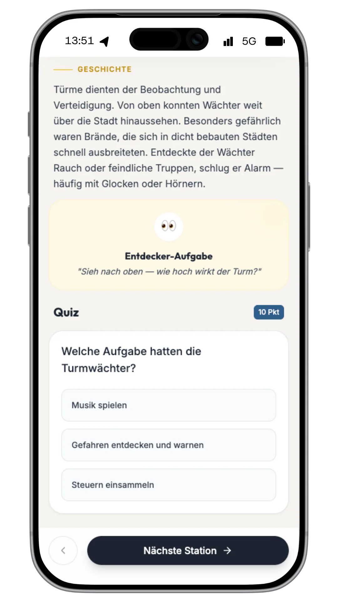 Mobile Quizfrage als Station einer digitalen Entdeckungstour