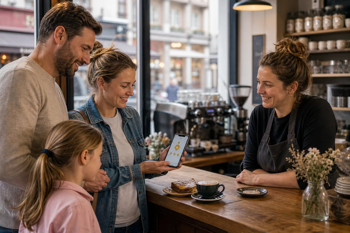 Gäste lösen am Ende einer digitalen Innenstadtroute einen Café-Bonus ein