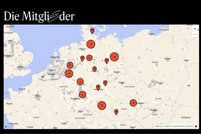Interaktive Karte mit Makers-and-Shakers-Mitgliedern im DACH-Raum