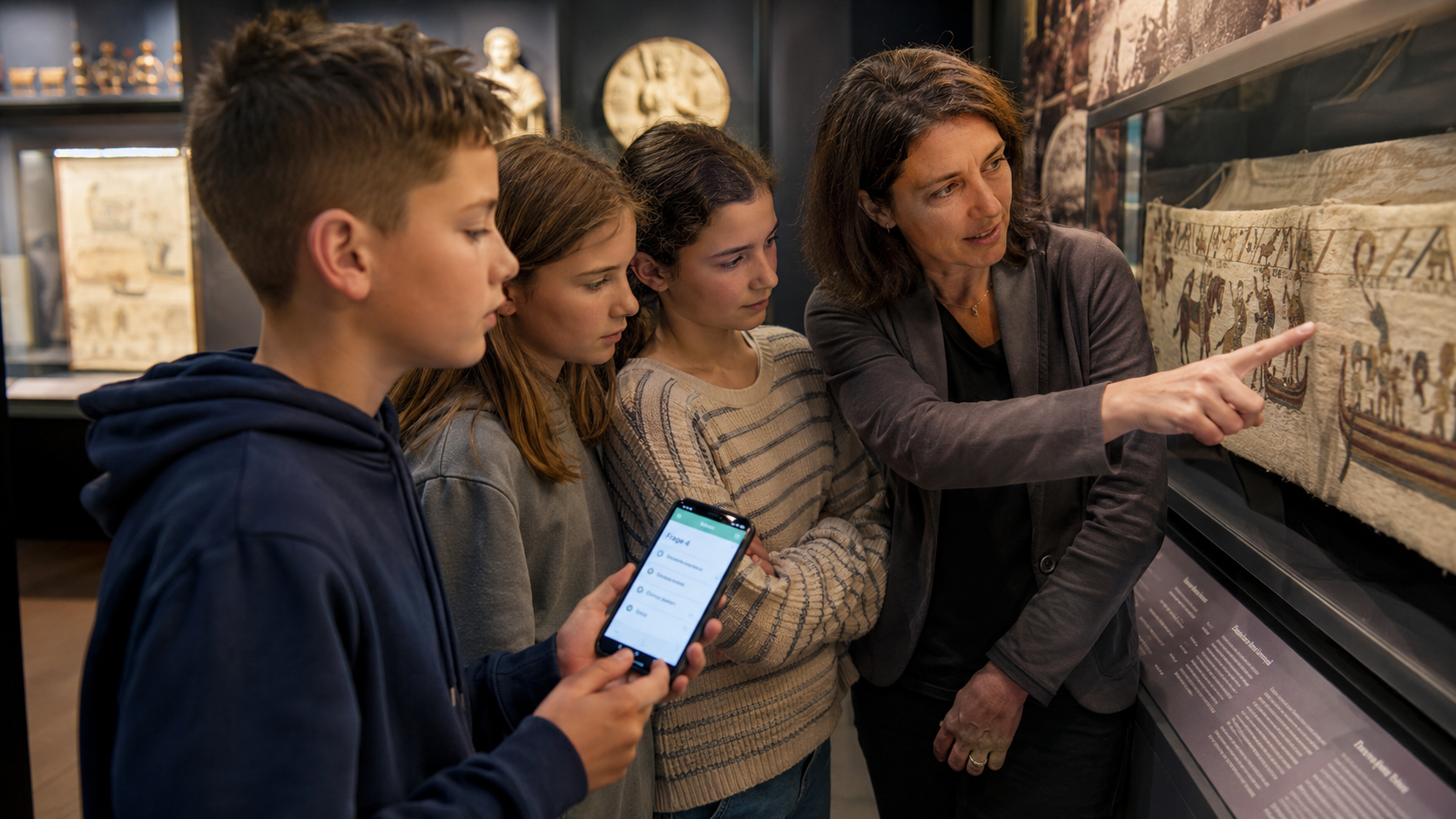 Familie startet gemeinsam eine digitale Museumsrallye