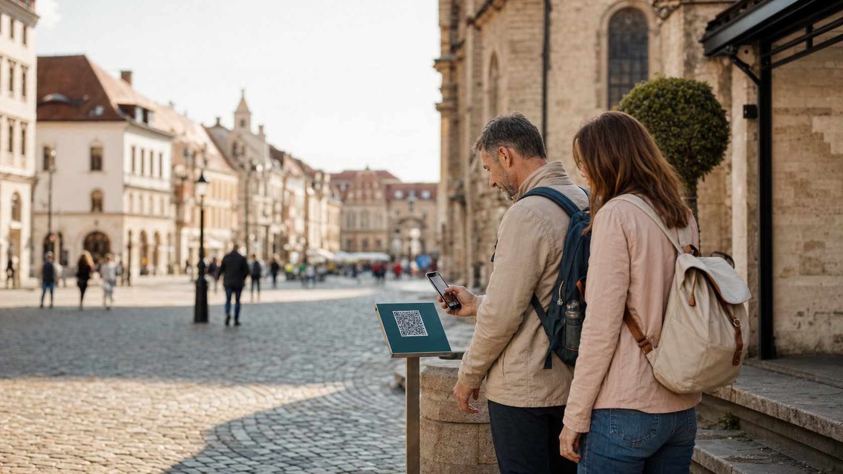Gäste öffnen ein digitales Stadterlebnis direkt auf dem Smartphone