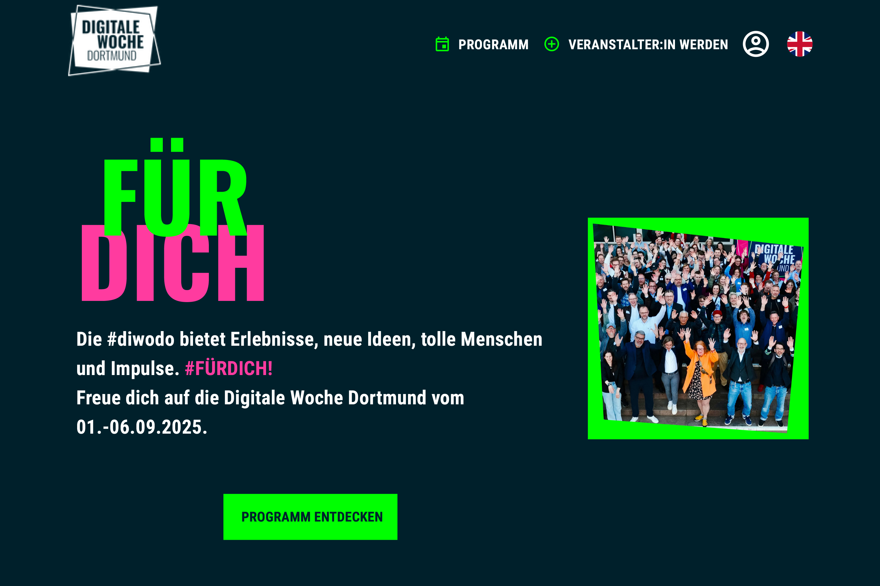 Kampagnenansicht der Digitalen Woche Dortmund mit Programmzugang