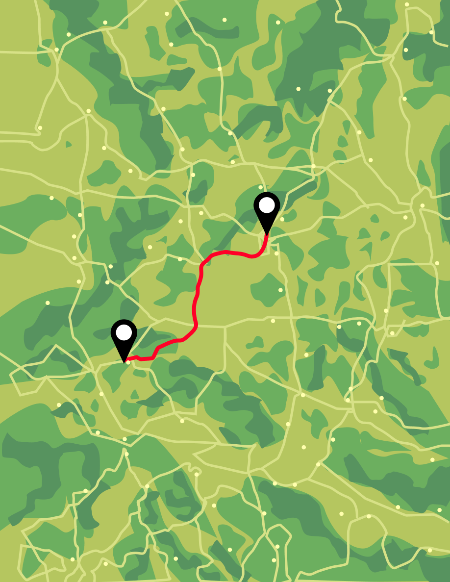 Kartenausschnitt mit Route und Markierungen als Beispiel für Geoportale.