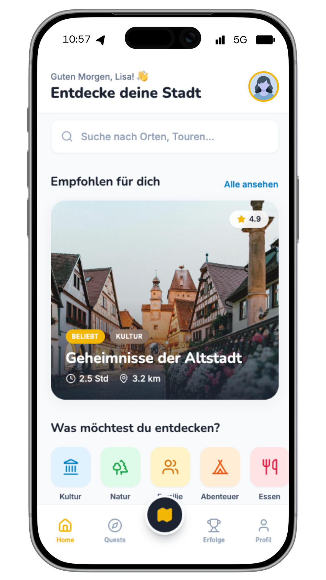 StadtQUEST Startseite auf einem Smartphone